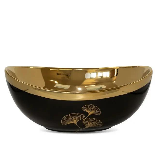 Misa ceramiczna Ginko 3 30x20x13 czarna złota liście miłorzębu Eurofirany