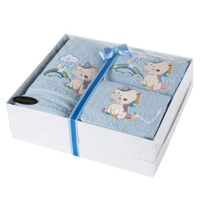 Komplet ręczników 3szt T/0323 Miś niebieski Baby 34 w pudełku zestaw upominkowy dla dziecka na prezent Eurofirany