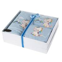 Komplet ręczników 3szt T/0323 Jednorożec  niebieski Baby 34 w pudełku zestaw upominkowy dla dziecka na prezent Eurofirany