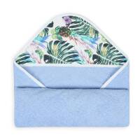 Kąpielowe okrycie niemowlęce 100x100 niebieskie liście z motylkami ręcznik z kapturkiem Maxi Print