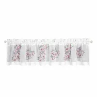 Zazdrostka 30x150 Suzy biała różowa gotowa na tunel wzór kwiatowy z matowej tkaniny z koronką Eurofirany