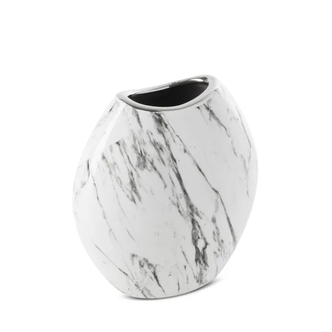 Wazon ceramiczny Sana 14x7x16 biały srebrny z marmurkowym wzorem Eurofirany