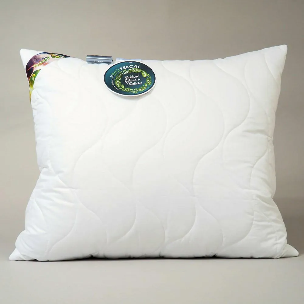 Poduszka antyalergiczna 50x60 BioPercal 550g biała pikowana delikatny perkal 100% bio bawełna AMZ