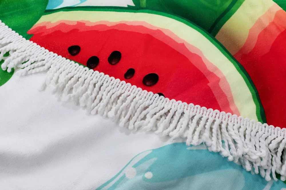 Ręcznik koc okrągły plażowy Boho 06 owoce fruit 150 cm mikrofibra 250g/m2 arbuzy