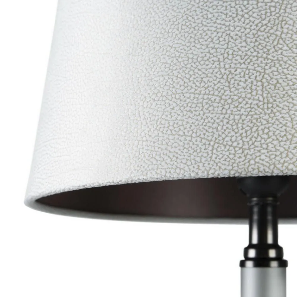 Lampa stołowa Anja 33x65 srebrna stalowa z podstawą z mrożonego szkła i welwetowym abażurem z wytłaczanym wzorkiem styl nowoczesny klasyczny glamour