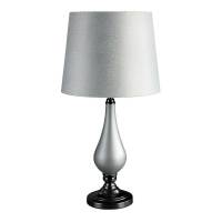 Lampa stołowa Anja 33x65 srebrna stalowa z podstawą z mrożonego szkła i welwetowym abażurem z wytłaczanym wzorkiem styl nowoczesny klasyczny glamour