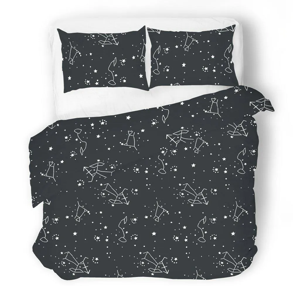 Pościel satynowa 140x200 czarna biała gwiazdozbiór zodiak z jedną poszewką SE-53A Exclusive 2