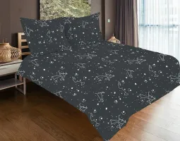Pościel satynowa 140x200 czarna biała gwiazdozbiór zodiak z jedną poszewką SE-53A Exclusive 2