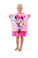 Poncho dla dzieci 50x115 Myszka Miki 5483 Minnie Mouse kwiaty różowy ręcznik z kapturem