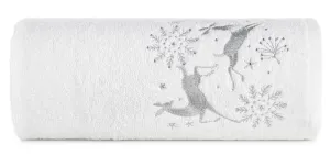 Ręcznik Santa 50x90 biały srebrny renifery świąteczny 14 450 g/m2 Eurofirany