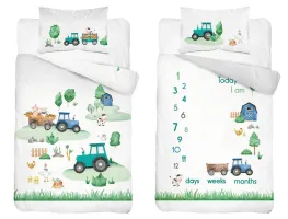 Pościel bawełniana 90x120 Farma traktory zielona niebieska 4294 B Mayamoo 20