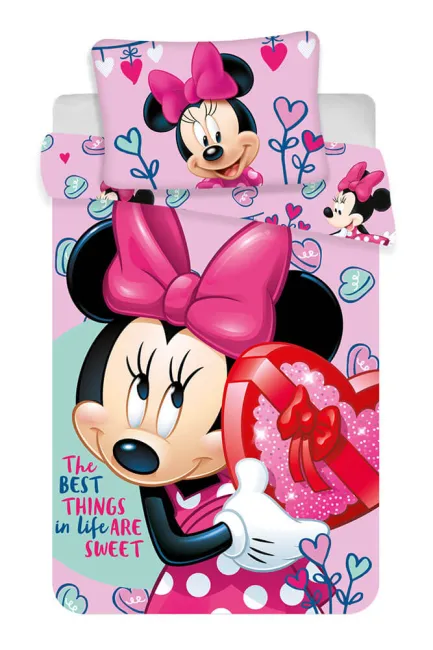 Pościel bawełniana 100x135 Myszka Mini 6114 Minnie Mouse różowa do łóżeczka