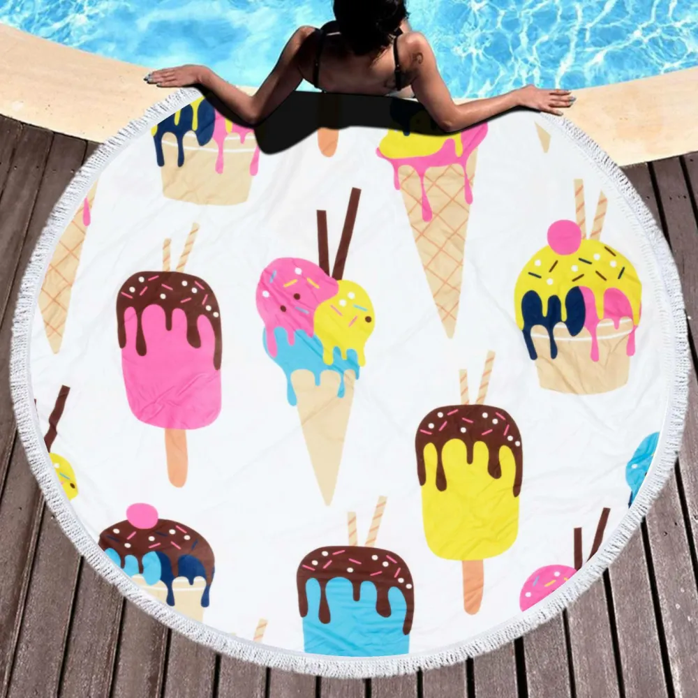 Ręcznik koc okrągły plażowy Boho 02 lody kolorowe 150 cm mikrofibra 250g/m2