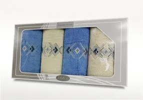 Komplet ręczników w pudełku 4 szt Gift kremowy niebieski wzór 4 Frotex
