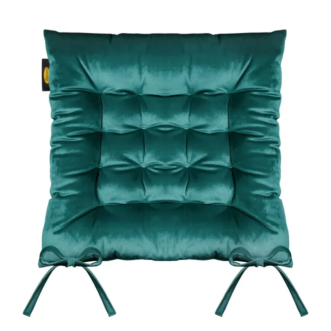 Poduszka siedzisko 40x40x8 Velvet 16 na krzesło zielona ciemna welwetowa z wiązaniem dekoracyjna Eurofirany