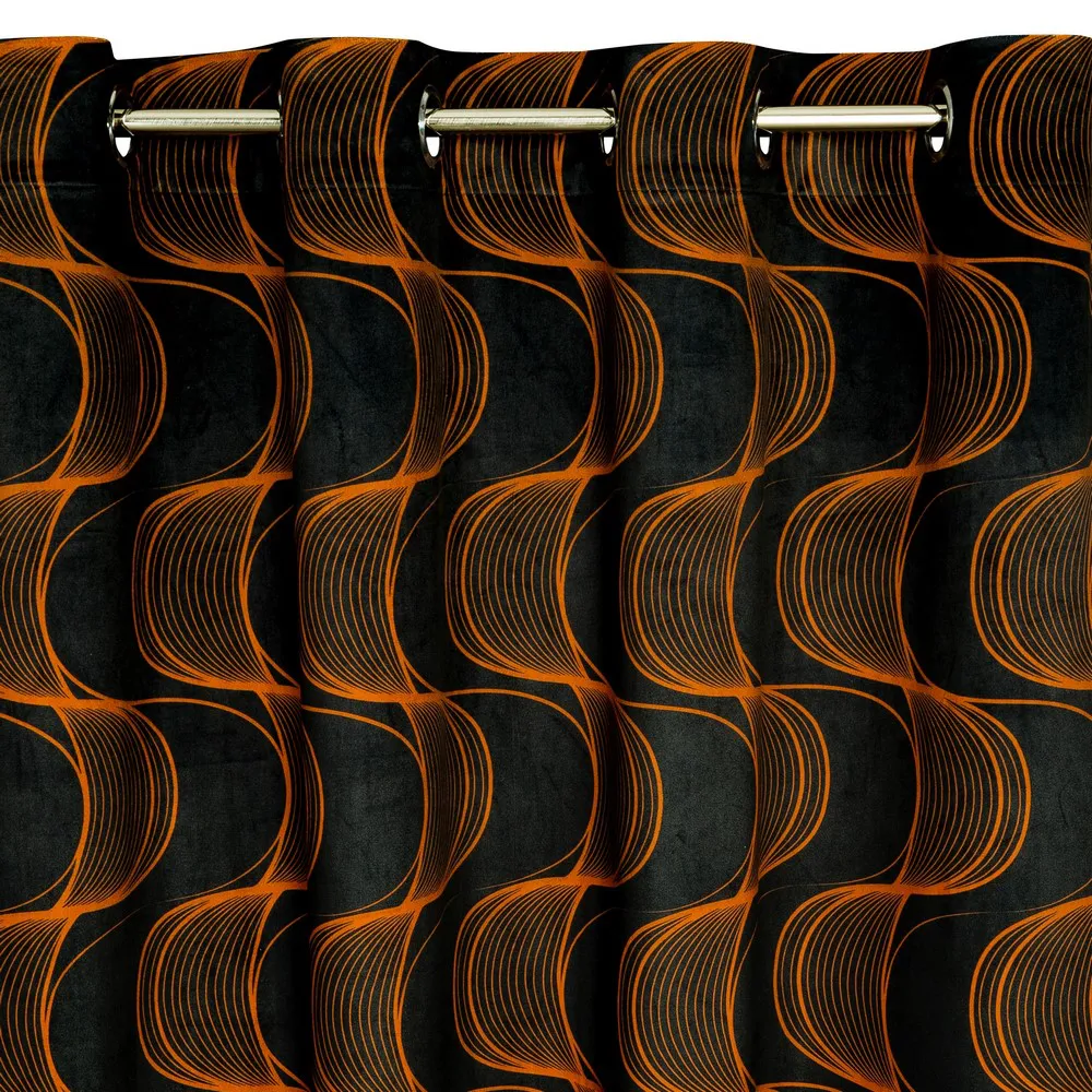 Zasłona 140x250 Pola czarna ruda welwetowa gotowa na przelotkach z symetrycznym falującym wzorem Eurofirany