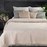 Koc bawełniany akrylowy 150x200 Akryl 7 beżowy jednobarwny z frędzlami Premium narzuta na łóżko Eurofirany
