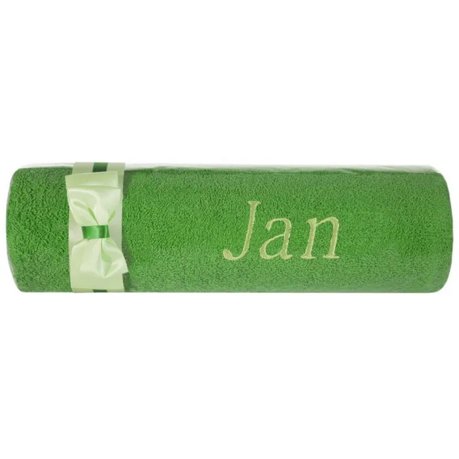 Ręcznik z haftem 50x90 Jan zielony miętowa kokarda na prezent imieninowy