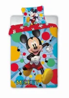 Pościel bawełniana 160x200 Myszka Miki 148 Mickey Mouse 0872 niebieska czerwona żółta zielona kółka