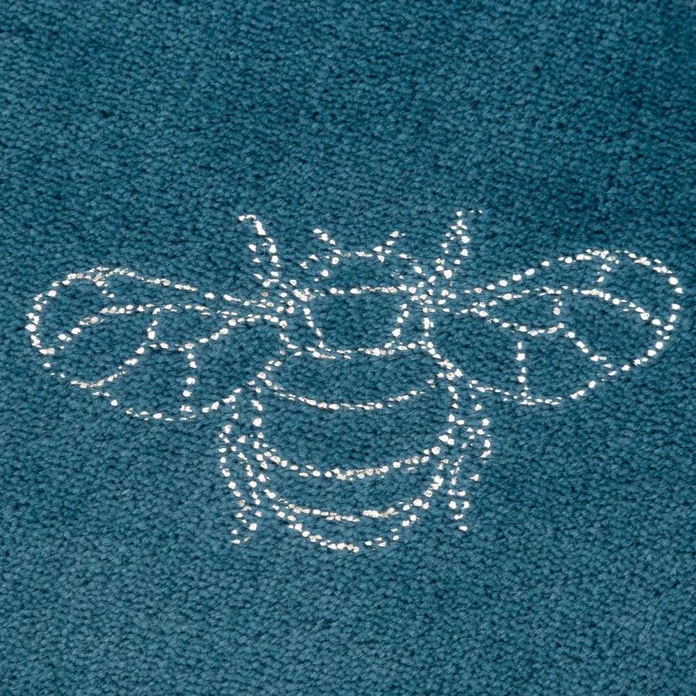 Koc narzuta z mikrofibry 150x200 Stela niebieski z błyszczącym nadrukiem pszczoły Eurofirany