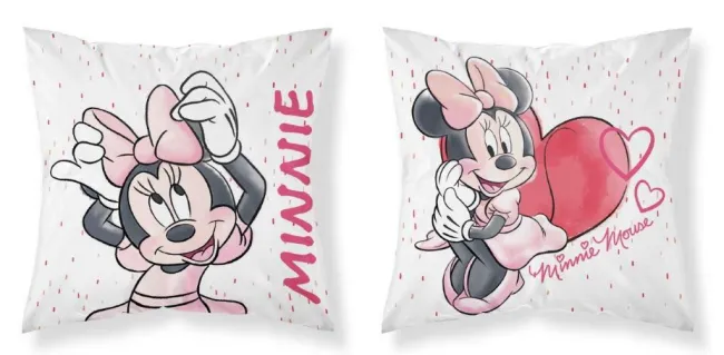 Poszewka dziecięca 40x40 3D Myszka Mini Minnie Mouse serce biała różowa
