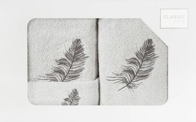 Komplet ręczników 3 szt piórka pióra srebrny grafitowy 380g/m2 Nadia Eurofirany
