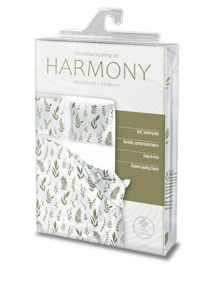 Pościel z mikrofibry 220x200 Harmony 2    liście biała zielona Faro