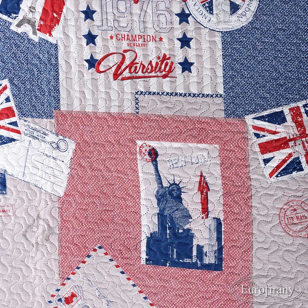 Narzuta na łóżko 170x210 Chellsy Londyn Paryż flagi patchwork Eurofirany