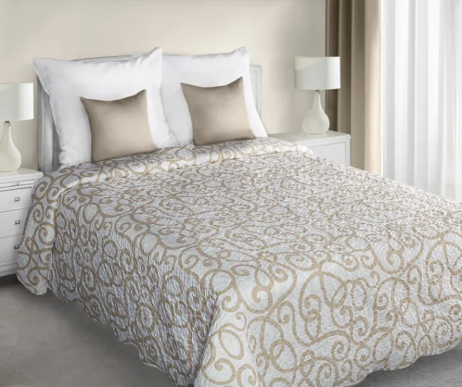 Narzuta na łóżko 170x210 Milo kremowa beżowa patchwork dwukolorowa Eurofirany
