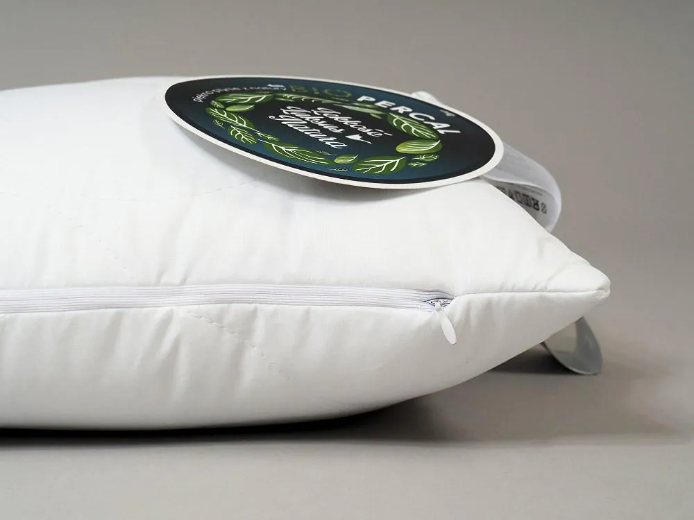 Poduszka antyalergiczna 50x70 BioPercal 650g biała pikowana delikatny perkal 100% bio bawełna AMZ