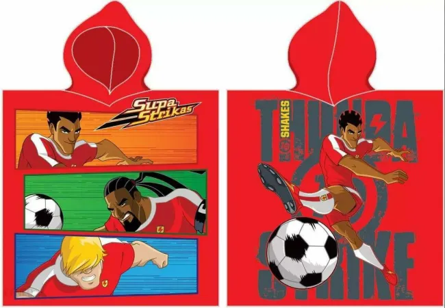 Poncho dla dzieci 50x115 Supa Strikas 1725 Thunda Strike czerwone komiks ręcznik z kapturem