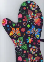 Rękawice kuchenne 17x27 z magnesem 2 szt Łowickie motyle kolorowe na czarnym tle