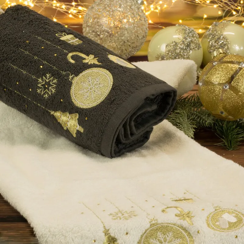 Ręcznik Santa 70x140 stalowy złoty  bombki świąteczny 19 450 g/m2 Eurofirany