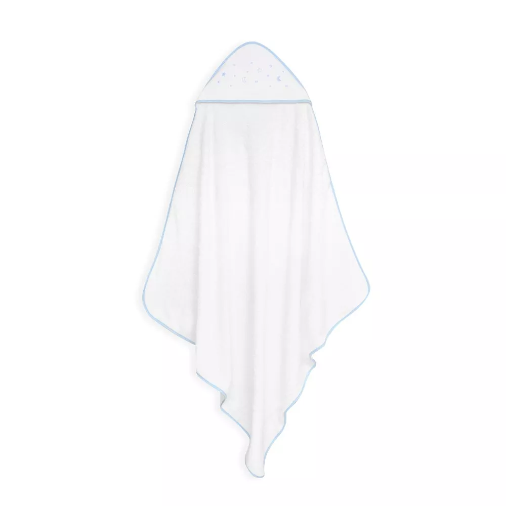 Okrycie kąpielowe 100x100 Esrellas biały  niebieski ręcznik z kapturkiem + śliniaczek