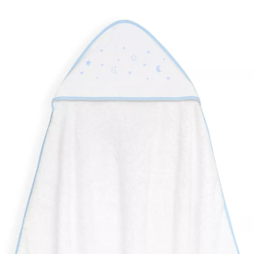 Okrycie kąpielowe 100x100 Esrellas biały  niebieski ręcznik z kapturkiem + śliniaczek