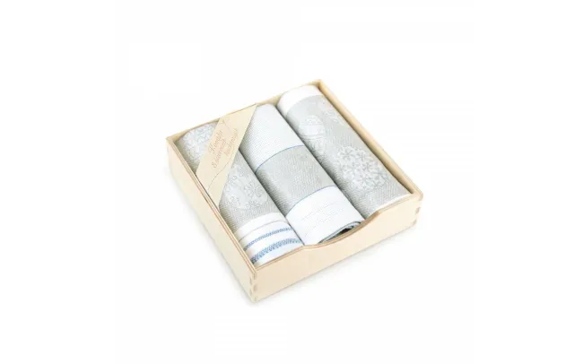 Komplet ścierek kuchennych Pascha 3 szt   niebieski biały 9113/3 w drewnianym pudełku Zwoltex