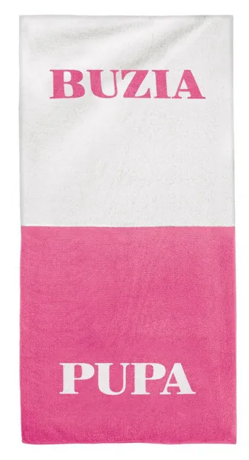 Ręcznik Buzia-Pupa 80x160 biały różowy na prezent gadżet dla kobiet kąpielowy