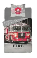 Pościel bawełniana 140x200 Straż Pożarna 3629 A wóz strażacki szara czerwona 0180 Holland Collection