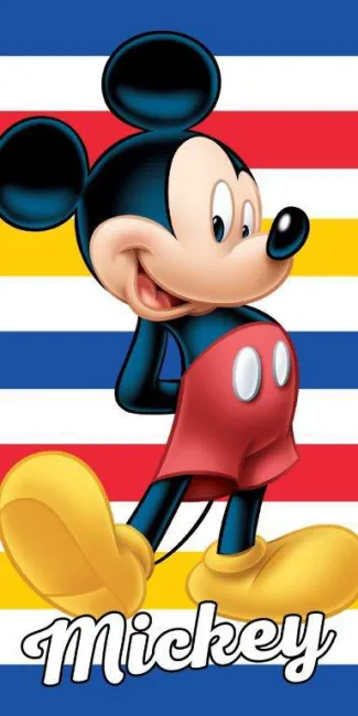 Ręcznik plażowy 70x140 Myszka Miki 9759 Mickey Mouse kolorowe pasy bawełniany