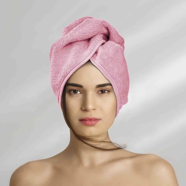 Turban do włosów Button różowy kąpielowy ręcznik frotte
