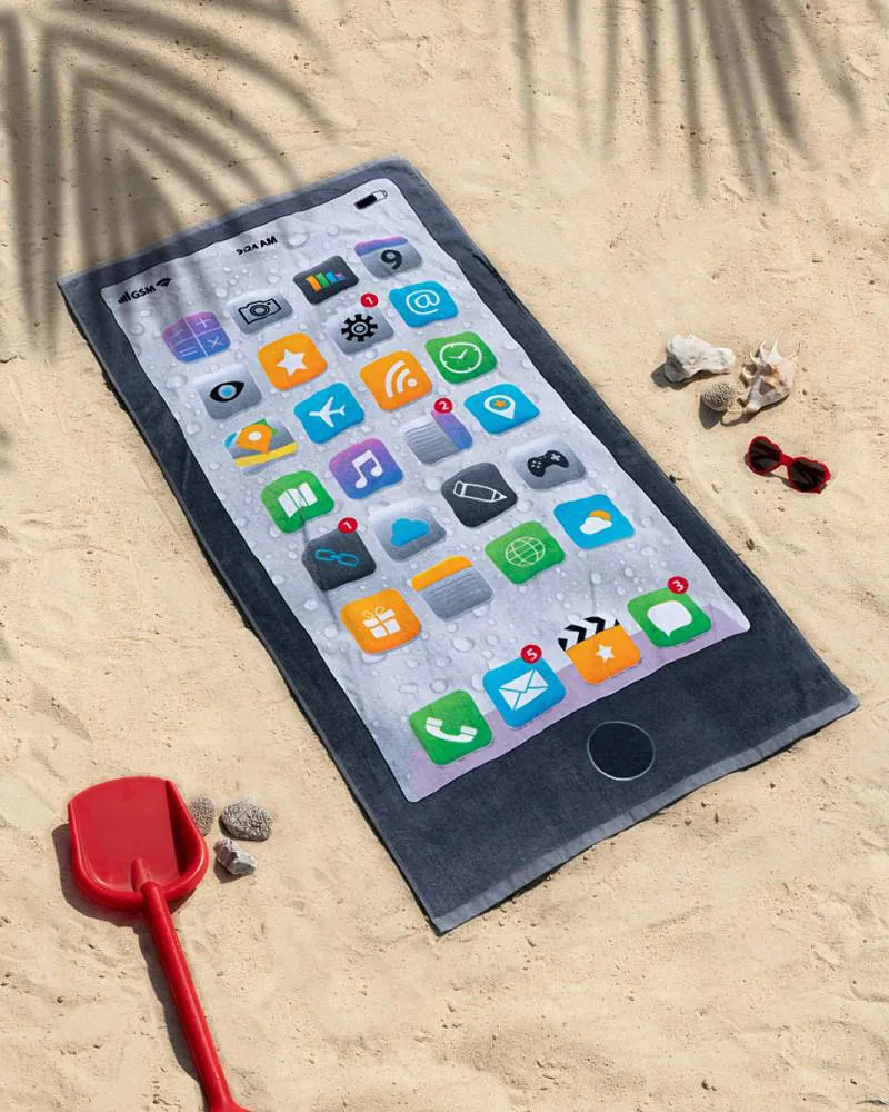 Ręcznik plażowy 70x140 Telefon smartfon krople wody szary 1132 dziecięcy bawełniany młodzieżowy