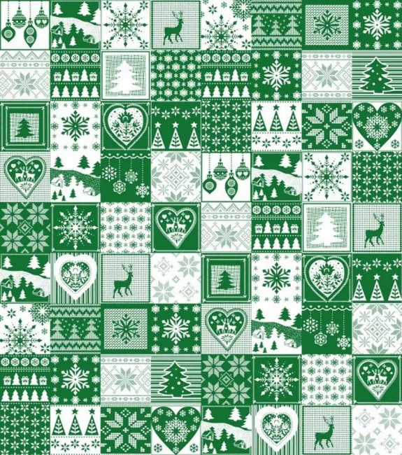 Poszewka świąteczna 40x40 zielona krateczka renifery choinki serduszka bawełniana S18