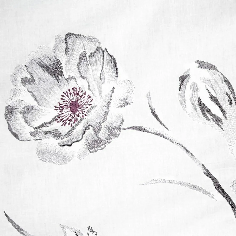 Pościel bawełniana 220x200 kwiaty haftowana biała szara Celine Eurofirany