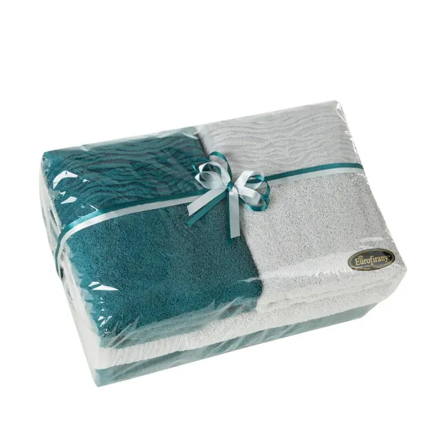 Komplet ręczników 4szt T/0404 srebrny turkusowy ciemny zestaw upominkowy na prezent Eurofirany