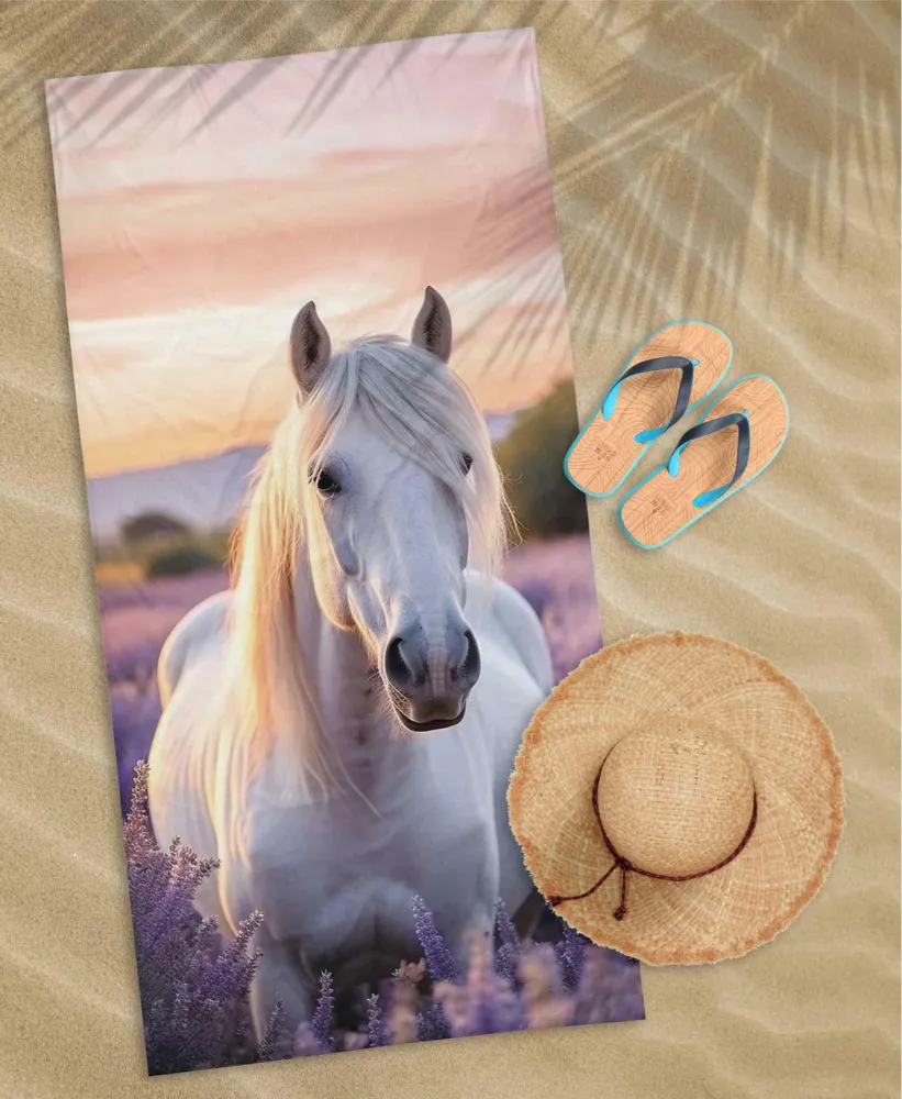 Ręcznik plażowy 70x140 Koń 87 biały  lawendowy dziecięcy bawełniany