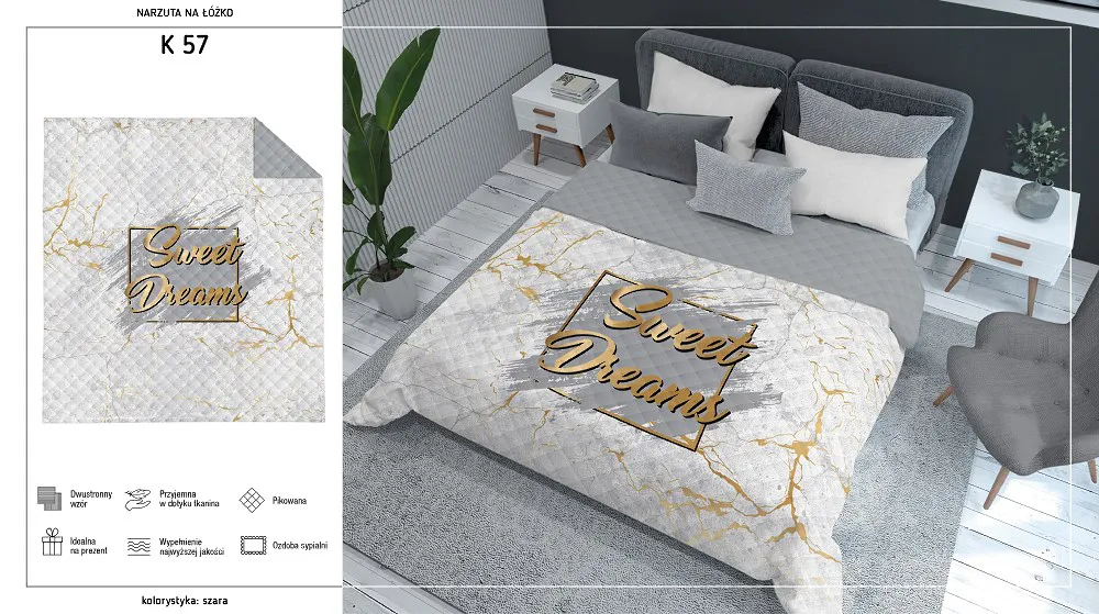 Narzuta dekoracyjna 220x240 Sweet Dreams biała złota szara marmur K_57 112 Bedspread