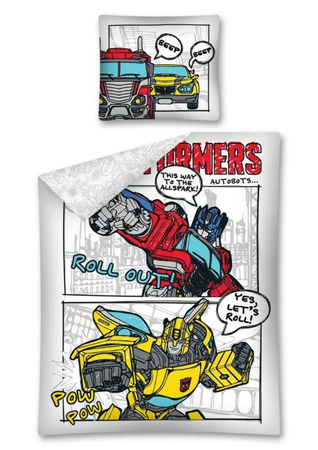 Pościel bawełniana 160x200 Transformers roboty autobot autorobot auta 7169 samochód robot Optimus Prime komiks biała
