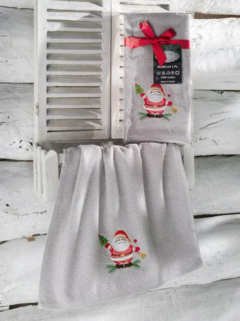 Ręcznik kuchenny świąteczny 40x60 Noel szary mikołaj haftowany
