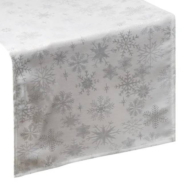 Obrus bieżnik świąteczny 35x140 Ember biały srebrny śnieżynki Eurofirany