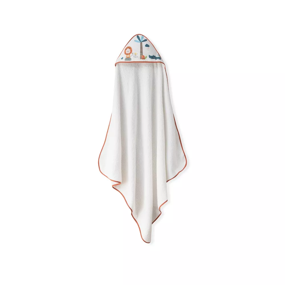 Okrycie kąpielowe 100x100 Lew 2 biały  pomarańczowy ręcznik z kapturkiem + śliniaczek
